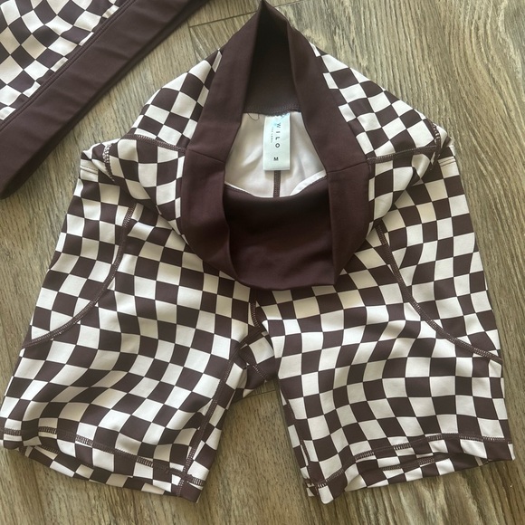 wilo Pants - WILLOW Checkerboard Brown & White Athletic Bike Shorts